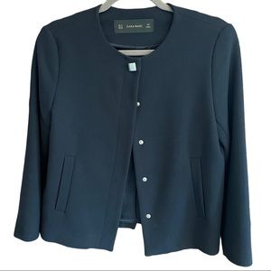 Zara Basic Navy Cropped Button Accent Jacket